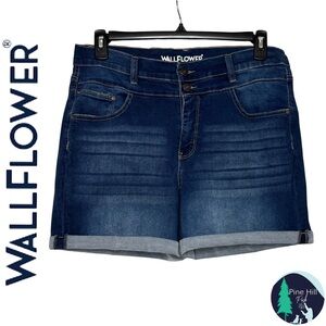 Wallflower Denim Shorts Womens 18 Sassy High Rise Rolled Cuff Dark Wash Stretch